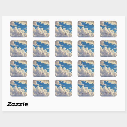 Wolken Blauwe Hemel Vlakte Moderne Eigen Naam Kall Vierkante Sticker (Vel)