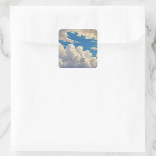 Wolken Blauwe Hemel Vlakte Moderne Eigen Naam Kall Vierkante Sticker (Tas)