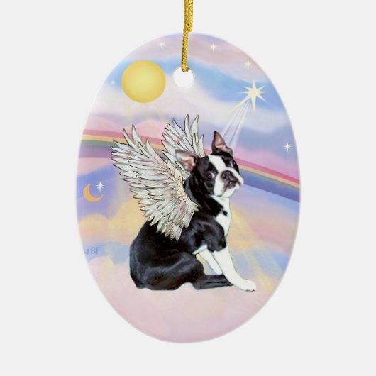 Wolken - Boston Terrier Engel Keramisch Ornament (Voorkant)