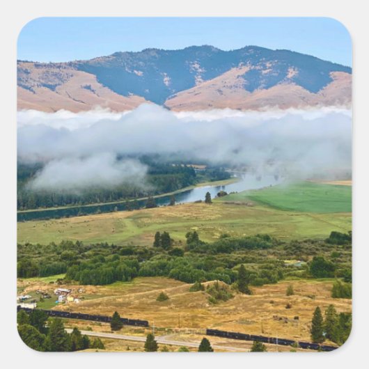 Wolken boven Flathead River Vierkante Sticker (Voorkant)