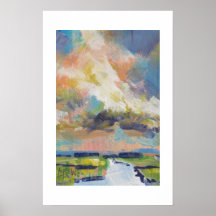Wolken boven moeras schilderij / Kunstenaar Larry 