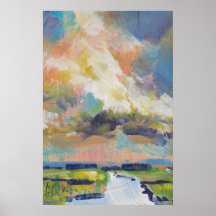 Wolken boven moeras schilderij / Kunstenaar Larry 
