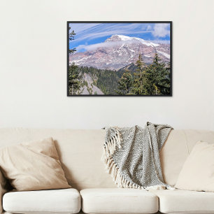 Wolken boven Mount Rainier landschappelijk uitzich Foto Afdruk