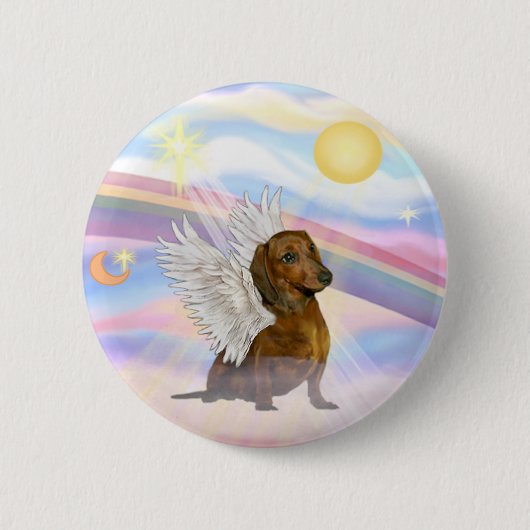 Wolken - Bruine/Rode Dachshund Engel Ronde Button 5,7 Cm (Voorkant)