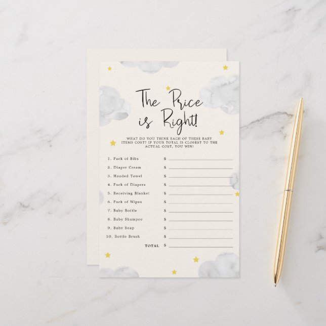 Wolken De prijs is het juiste Baby shower spel (Voorkant / Achterkant in situ)
