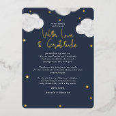 Wolken Donkerblauw Baby shower plat dank u Folie Uitnodiging (Voorkant)