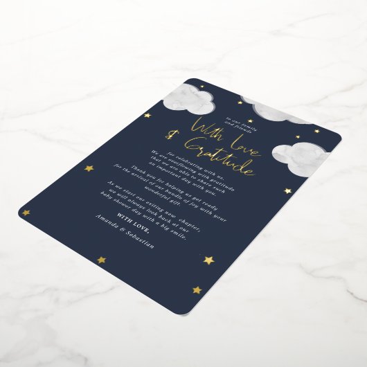 Wolken Donkerblauw Baby shower plat dank u Folie Uitnodiging (Gedraaid)