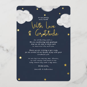 Wolken Donkerblauwe Baby Shower Plat Dank Je Folie Uitnodiging