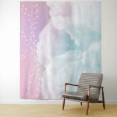 Wolken en Fairy Lights Waterverf Painted Pastel Wandkleed (In situ)