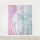 Wolken en Fairy Lights Waterverf Painted Pastel Wandkleed (Voorkant)