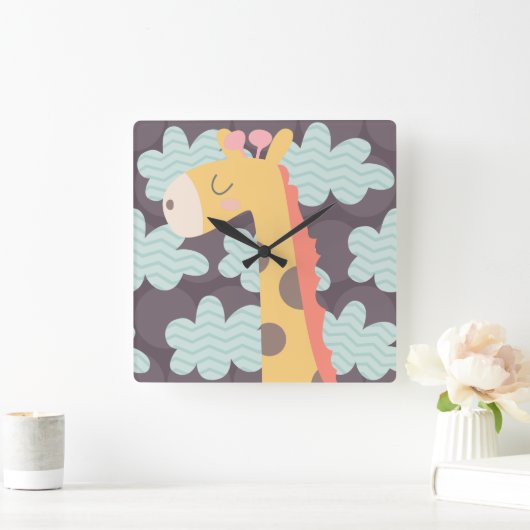 Wolken en Giraffes Vierkante Klok (Huis)