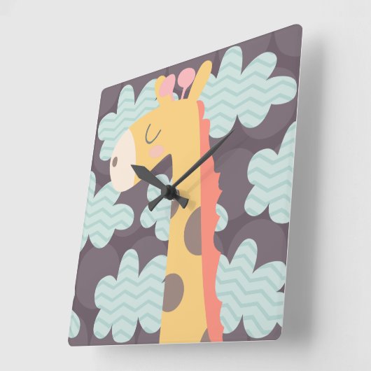 Wolken en Giraffes Vierkante Klok (Hoek)