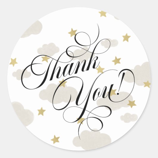 Wolken en gouden sterren | Bedankt script Ronde Sticker (Voorkant)