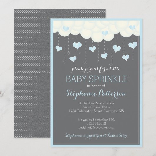 Wolken en harten Baby springen in blauwe uitnodigi Kaart (Voorkant / Achterkant)