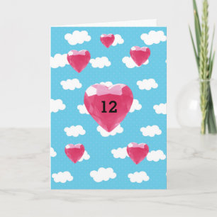 Wolken en Roze Hart Pareltjes 12e Verjaardag Kaart