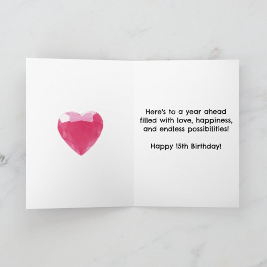 Wolken en Roze Hart Pareltjes 15e Verjaardag Kaart (Binnen)