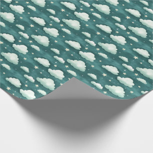 Wolken en sterren op Dark Blauwgroen Cadeaupapier