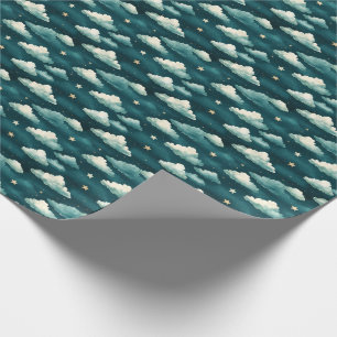 Wolken en sterren op een donkere Blauwgroen Cadeaupapier