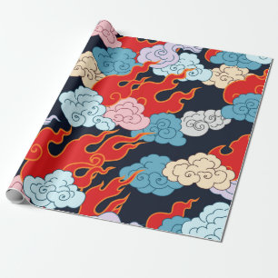 Wolken en vlamvorken op een zwarte achtergrond. Vi Cadeaupapier