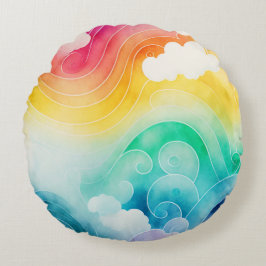 Wolken en Waterverf Regenboog Gekleurd Sierkussen Rond Kussen