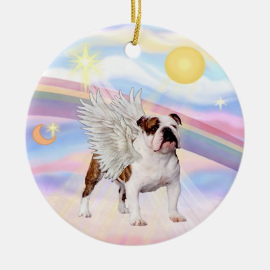 Wolken - Engelse Bulldog (bruin-wit) Keramisch Ornament (Voorkant)