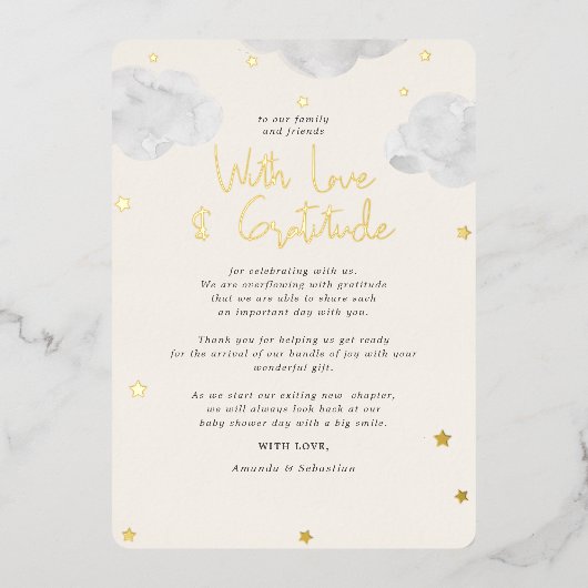 Wolken Genderneutraal Baby shower plat Dank u Folie Uitnodiging (Voorkant)