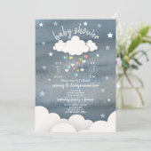 Wolken Harten + Sterren Neutraal Baby shower Kaart (Staand voorkant)