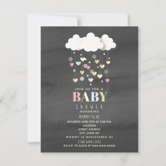 Wolken + Harten Waterverf Neutraal Baby shower Kaart (Voorkant)