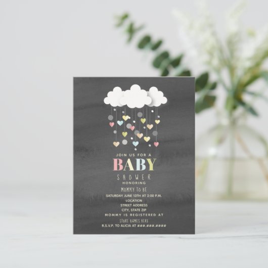 Wolken + Harten Waterverf Neutraal Baby shower Kaart (Staand voorkant)