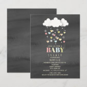 Wolken + Harten Waterverf Neutraal Baby shower Kaart (Voorkant / Achterkant)