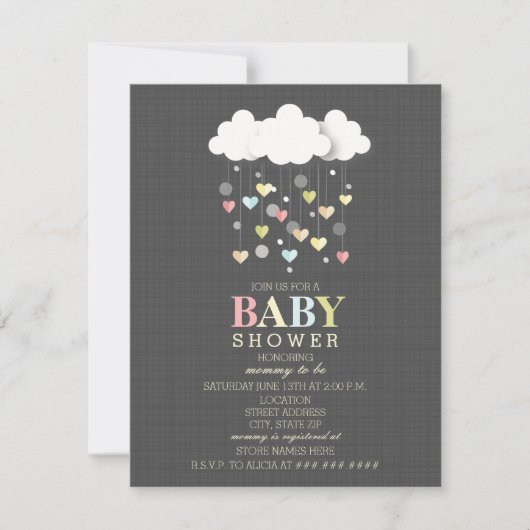 Wolken + Hearts Neutraal Baby shower Kaart (Voorkant)