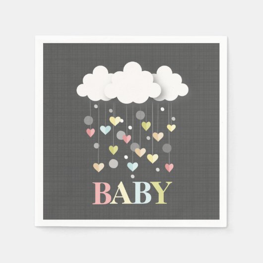 Wolken + Hearts Neutraal Baby shower Servetten (Voorkant)