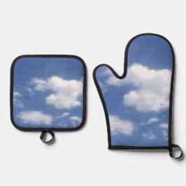 wolken in blauwe lucht ovenwant & pannenlap set