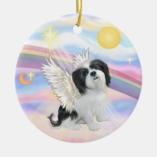 Wolken - Lhasa Apso (zwart-wit) Keramisch Ornament (Voorkant)