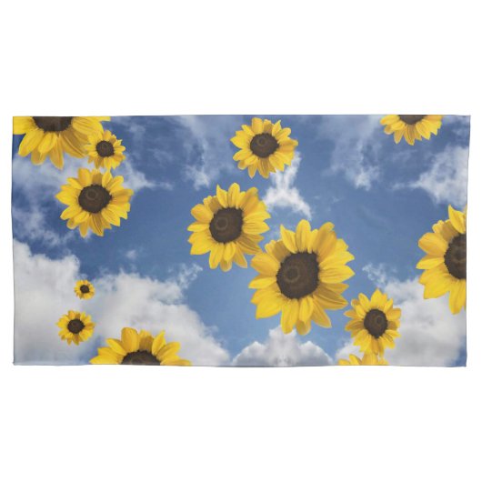 Wolken lucht en zonnebloemen kussensloop (Voorkant-Links)