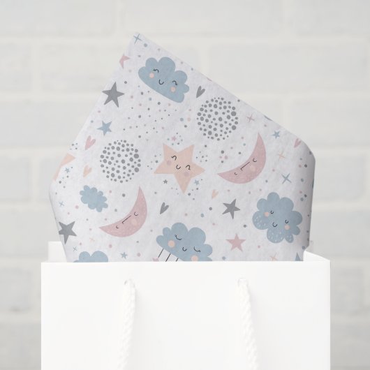 Wolken Maan Sterren Decoupage Papier, Hemels Tissuepapier (Cadeauzakje)