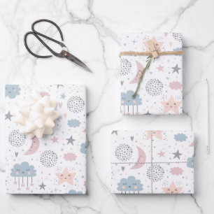 Wolken Maan Sterren Inpakpapier, Hemels Geschenk  Inpakpapier Vel
