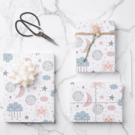 Wolken Maan Sterrenhemel Baby shower Verjaardag Inpakpapier Vel