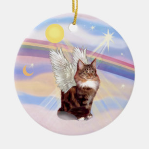 Wolken - Maine Coon Tabby Kat Engel Keramisch Ornament