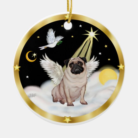 Wolken (N)- Pug Engel (reebruin) Keramisch Ornament (Voorkant)