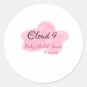 Wolken negen roze pastel bruidsfeest naamdatum ronde sticker