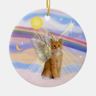 Wolken - Oranje Tabby Tijgerkat Engel Keramisch Ornament