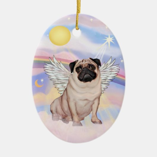 Wolken - Pug Angel (fawn) Keramisch Ornament (Voorkant)