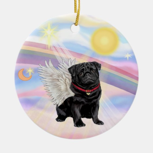 Wolken - Pug Engel (zwart) Keramisch Ornament (Voorkant)