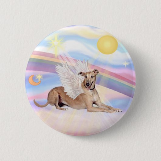 Wolken - Reekleurige Greyhound Engel (liggend) Ronde Button 5,7 Cm (Voorkant)