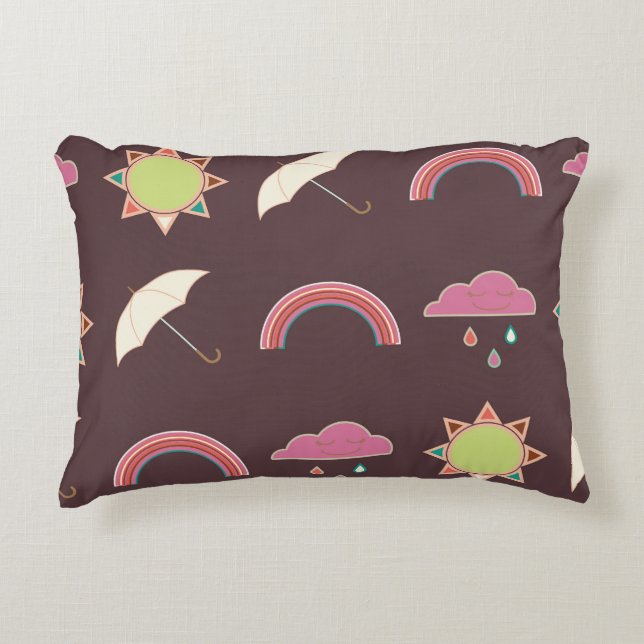 Wolken, regen, zon, paraplupatroon. accent kussen (Voorkant)