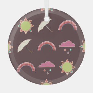 Wolken, regen, zon, paraplupatroon. glas ornament
