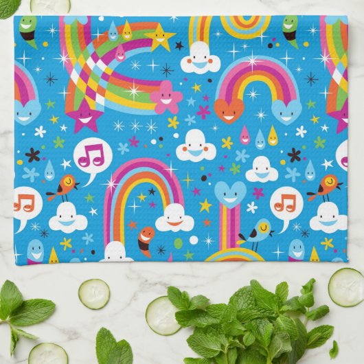 wolken regenbogen laten het heetsenpatroon vallen theedoek (Gevouwen)