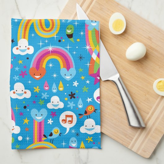 wolken regenbogen laten het heetsenpatroon vallen theedoek (Quarter Fold)