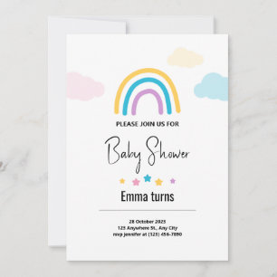 Wolken & sterren Rainbow Baby Boy Baby shower Invi Kaart